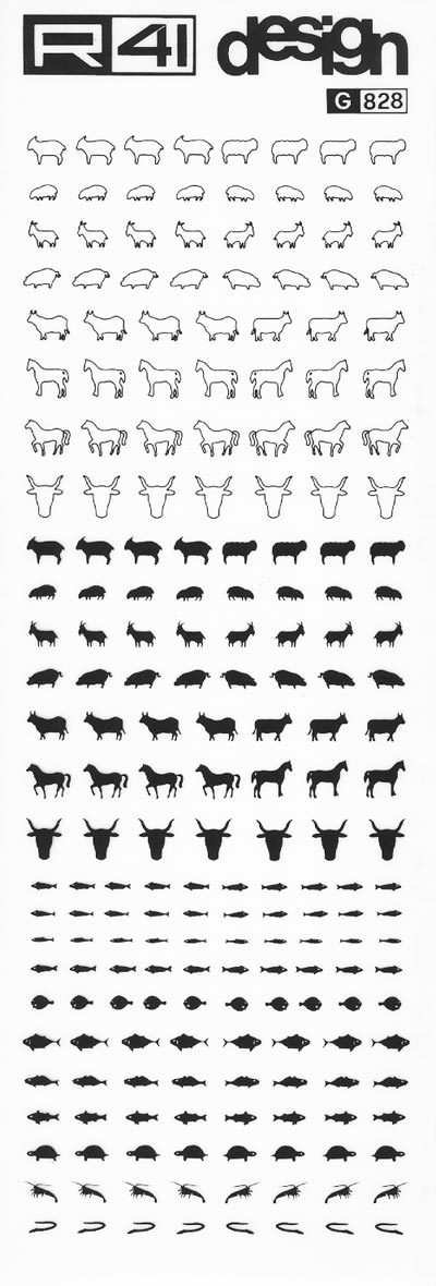 trasferibilir41 Animali, NERO. Trasferelli-Trasferibili R41 in fogli 9x25cm. p. 227 .