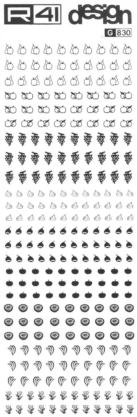 trasferibilir41 Frutta, NERO. Trasferelli-Trasferibili R41 in fogli 9x25cm .