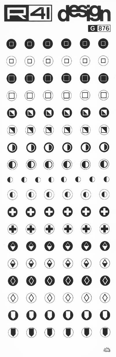 trasferibilir41 Tondi, NERO. Trasferelli-Trasferibili R41 in fogli 9x25cm. p. 217 .