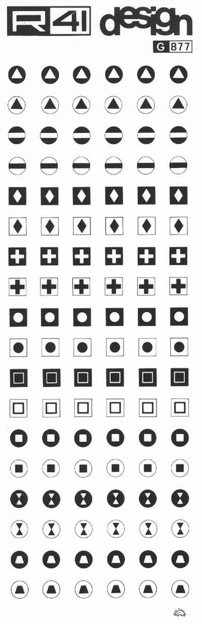 trasferibilir41 Tondi, Quadrati, NERO. Trasferelli-Trasferibili R41 in fogli 9x25cm. p. 217 .