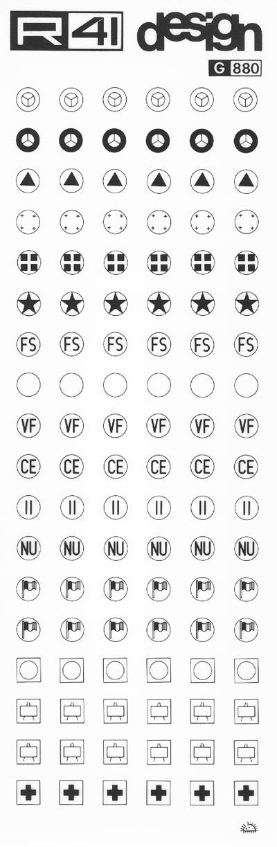 trasferibilir41 Tondi, Quadrati, NERO. Trasferelli-Trasferibili R41 in fogli 9x25cm. p. 217 .