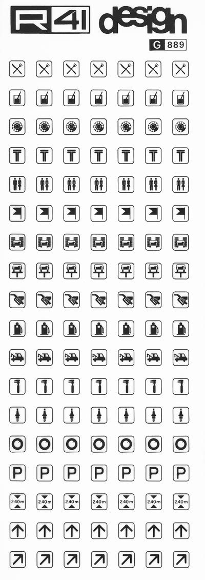 trasferibilir41 Simboli turistici, NERO. Trasferelli-Trasferibili R41 in fogli 9x25cm. p. 228 .