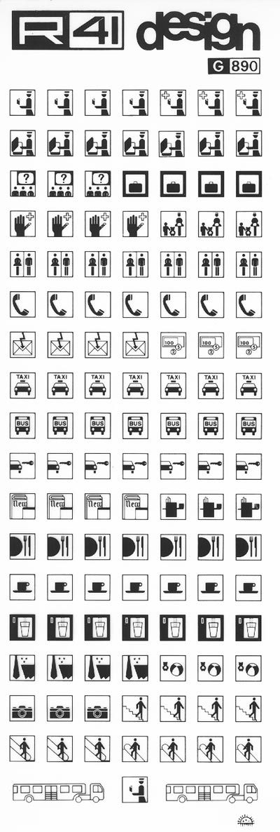 trasferibilir41 Simboli turistici, NERO. Trasferelli-Trasferibili R41 in fogli 9x25cm. p. 228 .