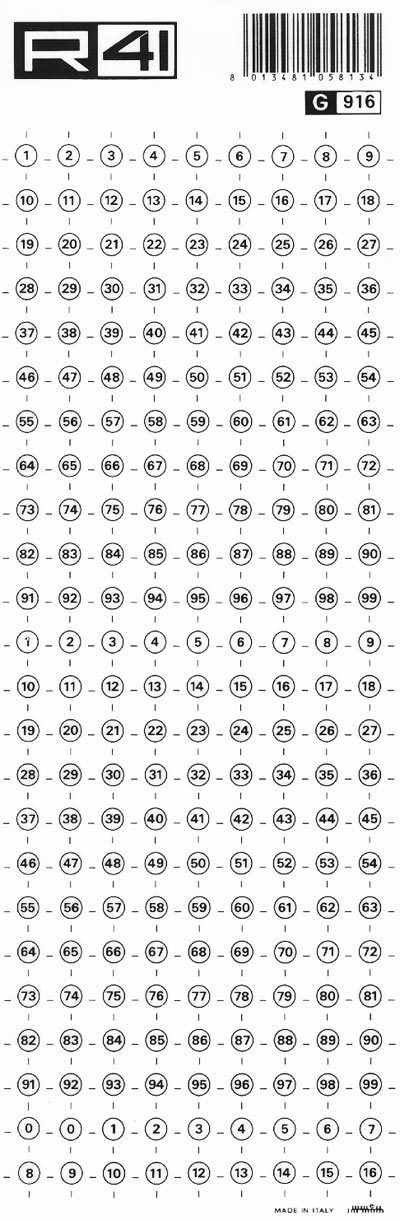 trasferibilir41 Numeri per richiami, NERO. Trasferelli-Trasferibili R41 in fogli 9x25cm. p. 244 .