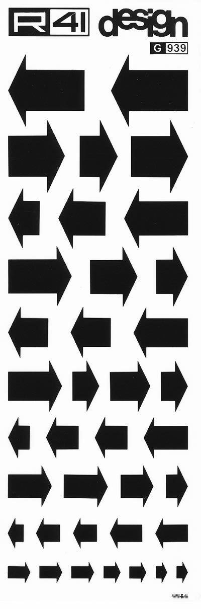 trasferibilir41 Frecce, NERO. Trasferelli-Trasferibili R41 in fogli 9x25cm. p. 242 .