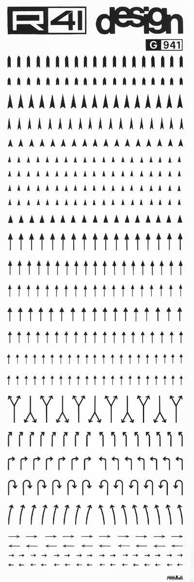 trasferibilir41 Frecce, NERO. Trasferelli-Trasferibili R41 in fogli 9x25cm. p. 239 .