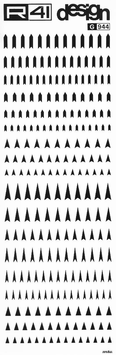 trasferibilir41 Frecce, NERO. Trasferelli-Trasferibili R41 in fogli 9x25cm. p. 239 .