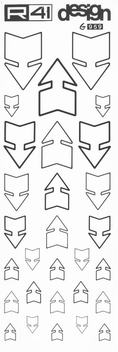 trasferibilir41 Frecce, NERO. Trasferelli-Trasferibili R41 in fogli 9x25cm. p. 243 .