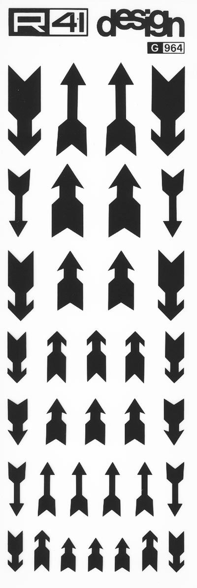 trasferibilir41 Frecce, NERO. Trasferelli-Trasferibili R41 in fogli 9x25cm. p. 243 .