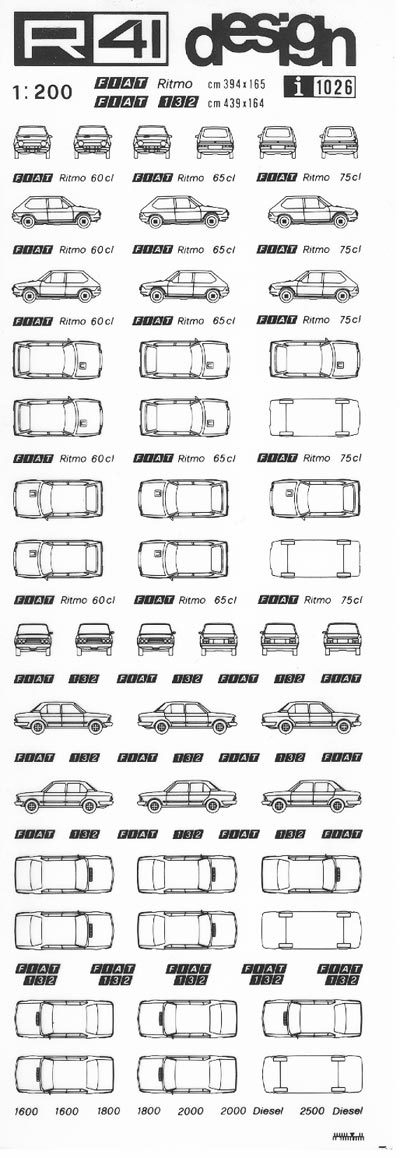 trasferibilir41 Fiat Ritmo, Fiat 132, NERO. Trasferelli-Trasferibili R41 in fogli 9x25cm .