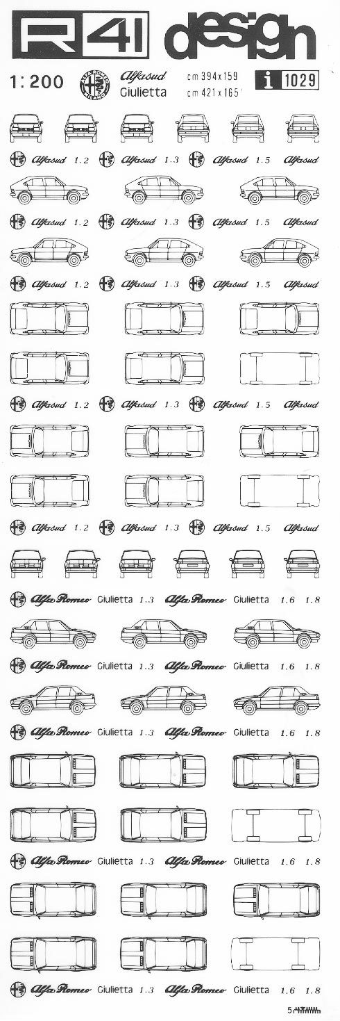 trasferibilir41 Alfasud, Giulietta, NERO. Trasferelli-Trasferibili R41 in fogli 9x25cm .