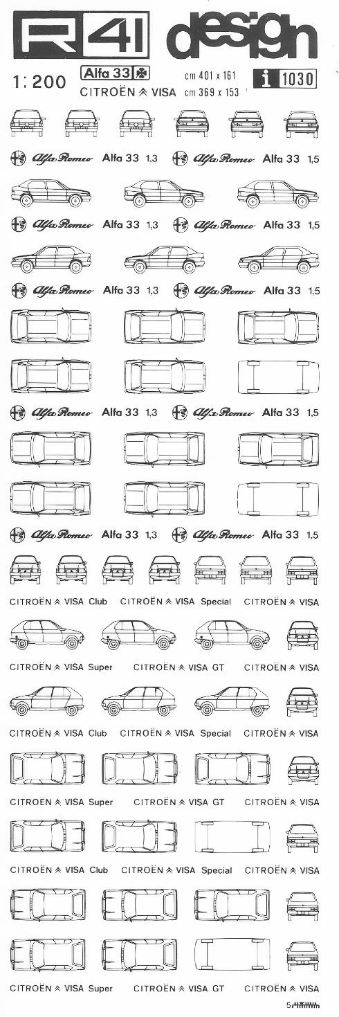 trasferibilir41 Alfa 33, Citroen Visa, NERO. Trasferelli-Trasferibili R41 in fogli 9x25cm .