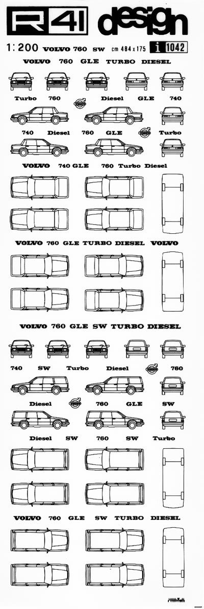 trasferibilir41 Volvo 740, 760, NERO. Trasferelli-Trasferibili R41 in fogli 9x25cm. p. 623 .
