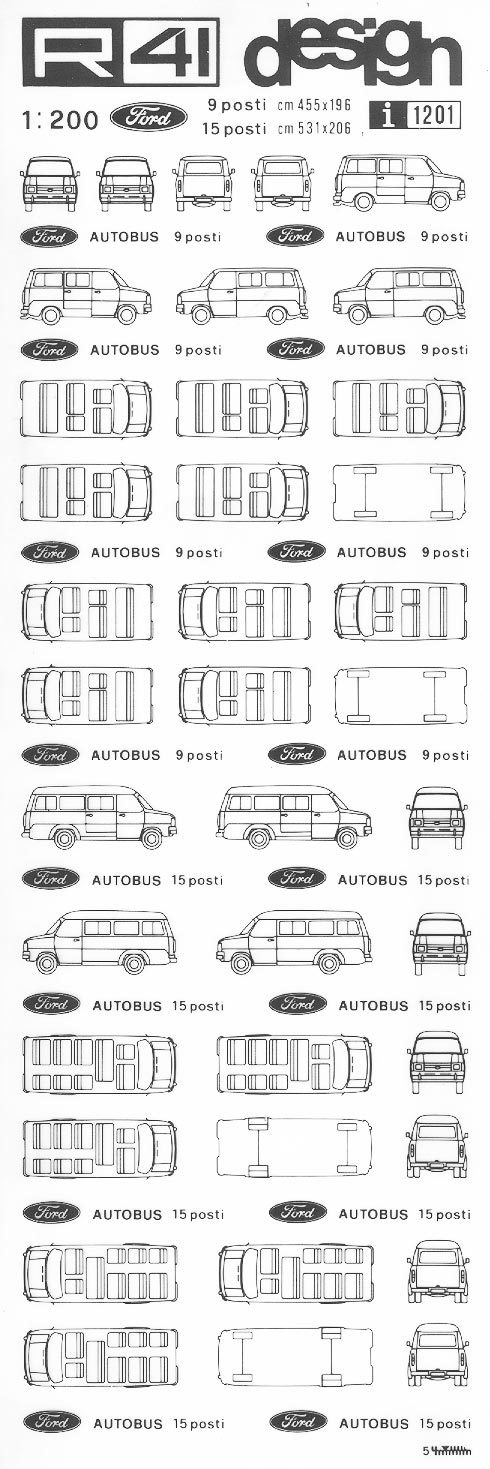trasferibilir41 Ford autobus, NERO. Trasferelli-Trasferibili R41 in fogli 9x25cm .