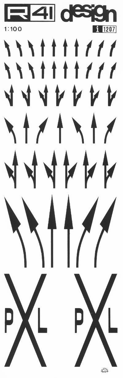 trasferibilir41 Segnaletica frecce, NERO. Trasferelli-Trasferibili R41 in fogli 9x25cm. p. 610 .