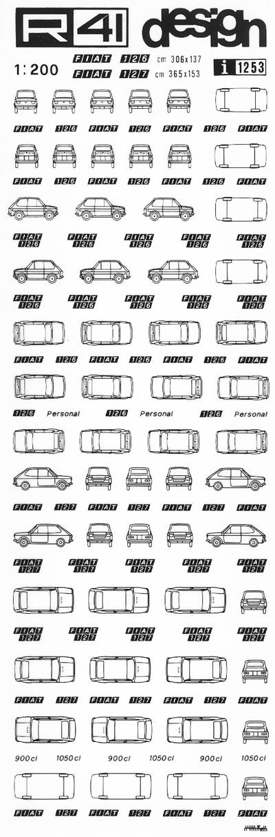 trasferibilir41 Fiat 126, Fiat 127, NERO. Trasferelli-Trasferibili R41 in fogli 9x25cm .