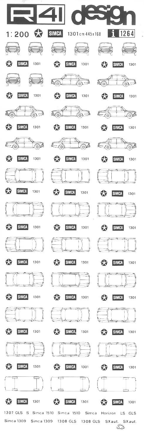 trasferibilir41 Simca 1301, NERO. Trasferelli-Trasferibili R41 in fogli 9x25cm .