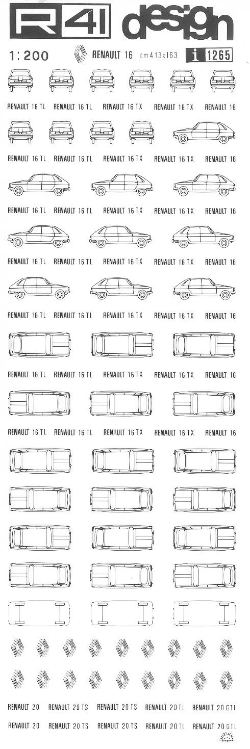 trasferibilir41 Renault 16, NERO. Trasferelli-Trasferibili R41 in fogli 9x25cm .