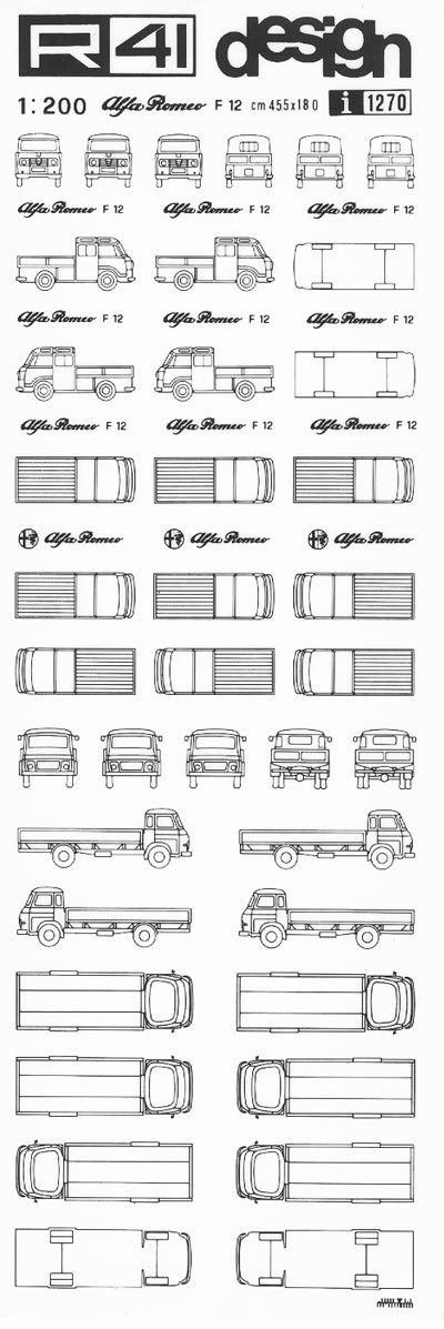 trasferibilir41 Alfa Romeo F12, NERO. Trasferelli-Trasferibili R41 in fogli 9x25cm. p. 624 .