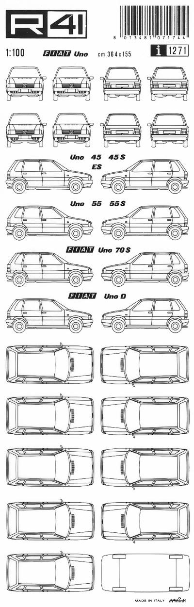 trasferibilir41 Fiat Uno, NERO. Trasferelli-Trasferibili R41 in fogli 9x25cm .