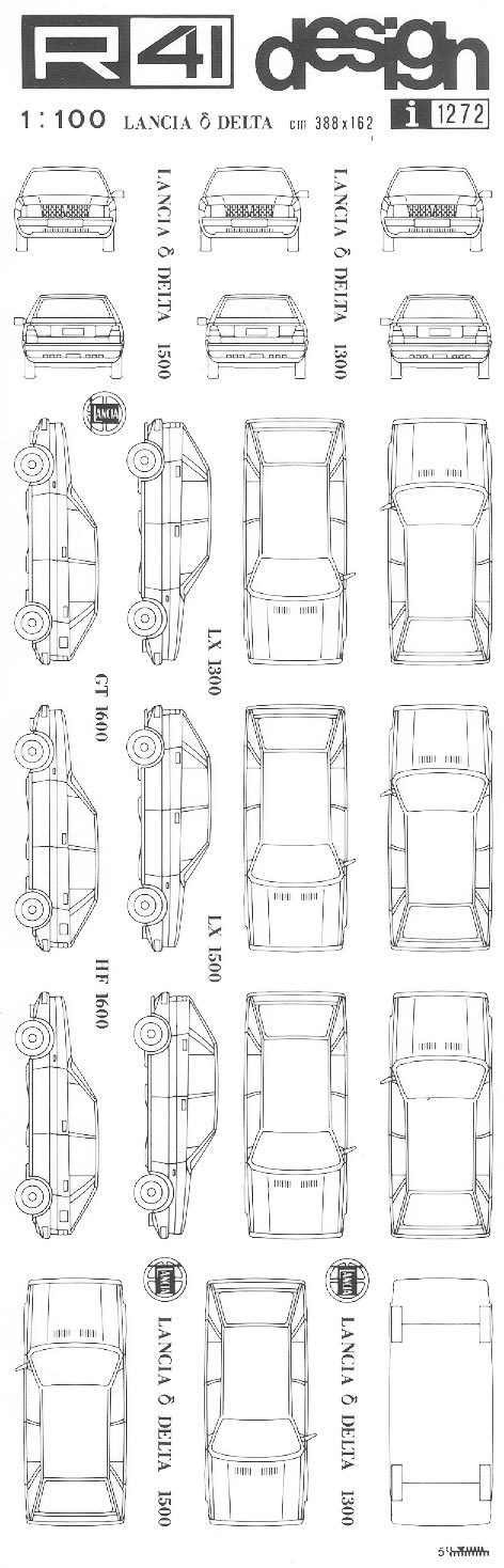 trasferibilir41 Lancia Delta, NERO. Trasferelli-Trasferibili R41 in fogli 9x25cm .