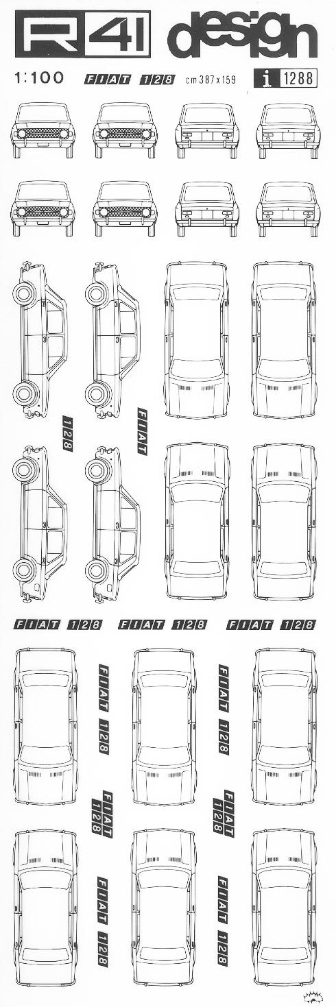 trasferibilir41 Fiat 128, NERO. Trasferelli-Trasferibili R41 in fogli 9x25cm .