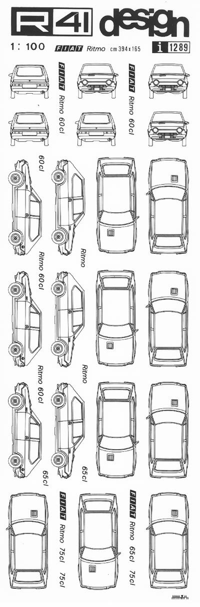 trasferibilir41 Fiat Ritmo, NERO. Trasferelli-Trasferibili R41 in fogli 9x25cm. p. 613 .
