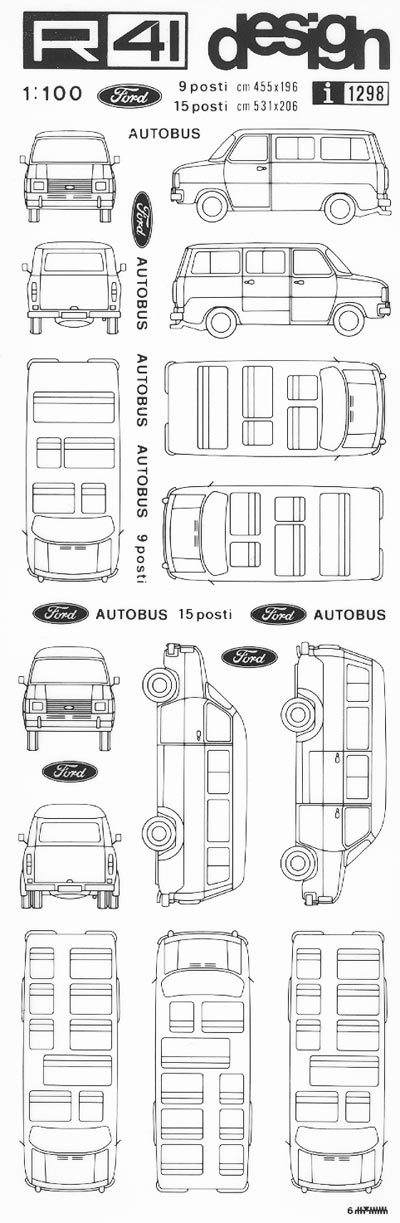 trasferibilir41 Autobus Ford, NERO. Trasferelli-Trasferibili R41 in fogli 9x25cm .