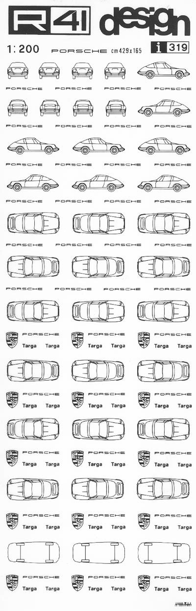 trasferibilir41 Porsche, NERO. Trasferelli-Trasferibili R41 in fogli 9x25cm .
