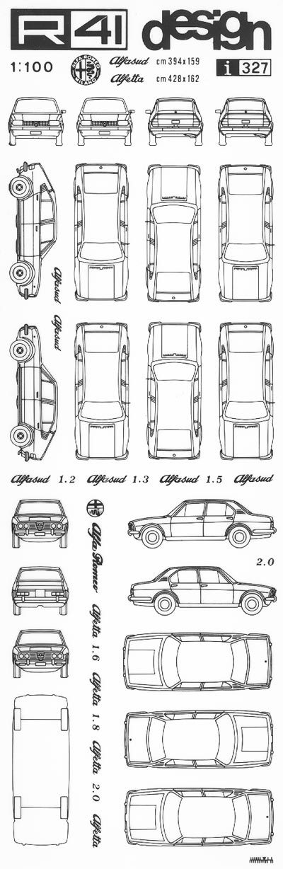 trasferibilir41 Alfasud, Alfetta, NERO. Trasferelli-Trasferibili R41 in fogli 9x25cm .