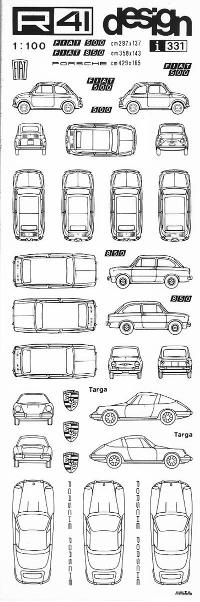 trasferibilir41 Fiat 500-850, NERO. Trasferelli-Trasferibili R41 in fogli 9x25cm. p. 613 .