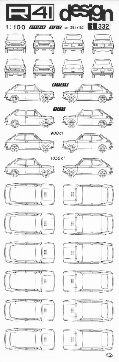 trasferibilir41 Fiat 127, NERO. Trasferelli-Trasferibili R41 in fogli 9x25cm. p. 613 .