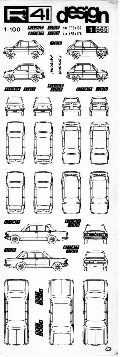 trasferibilir41 Fiat 126-130, NERO. Trasferelli-Trasferibili R41 in fogli 9x25cm. p. 613 .