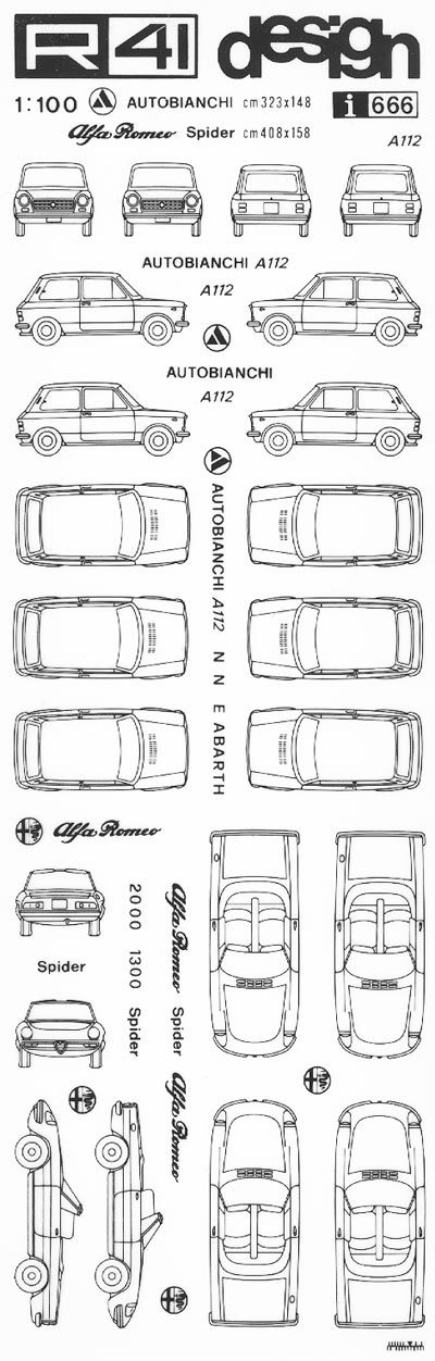 trasferibilir41 Autobianchi A112, Spider, NERO. Trasferelli-Trasferibili R41 in fogli 9x25cm .