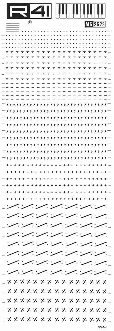 trasferibilir41 Musica per rigo 6, NERO. Trasferelli-Trasferibili R41 in fogli 9x25cm .