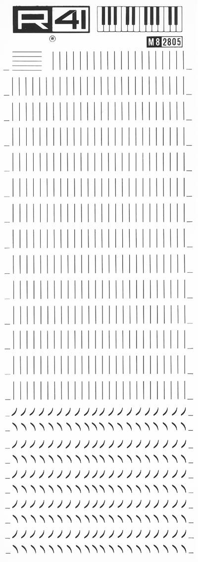 trasferibilir41 Musica per rigo 8, NERO. Trasferelli-Trasferibili R41 in fogli 9x25cm .