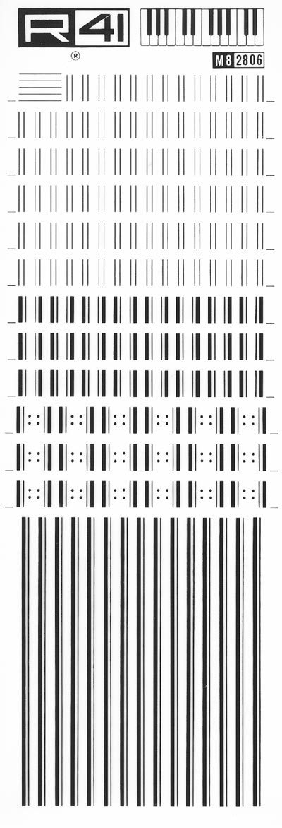 trasferibilir41 Musica per rigo 8, NERO. Trasferelli-Trasferibili R41 in fogli 9x25cm .