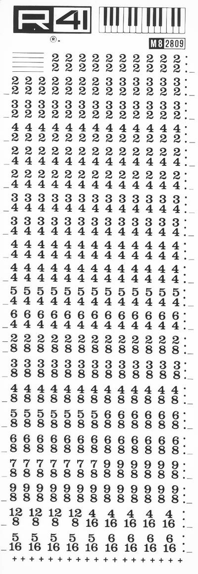 trasferibilir41 Musica per rigo 8, NERO. Trasferelli-Trasferibili R41 in fogli 9x25cm .