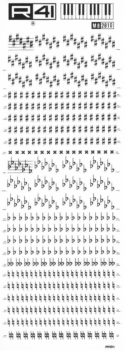 trasferibilir41 Musica per rigo 8, NERO. Trasferelli-Trasferibili R41 in fogli 9x25cm .