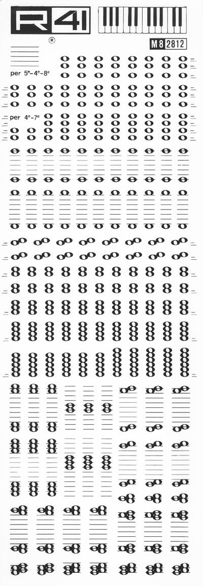 trasferibilir41 Musica per rigo 8, NERO. Trasferelli-Trasferibili R41 in fogli 9x25cm .