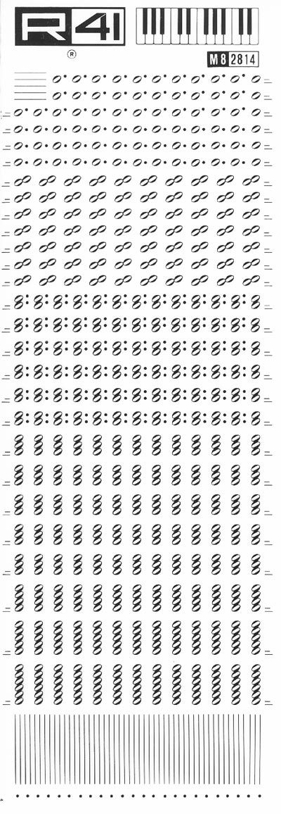 trasferibilir41 Musica per rigo 8, NERO. Trasferelli-Trasferibili R41 in fogli 9x25cm .