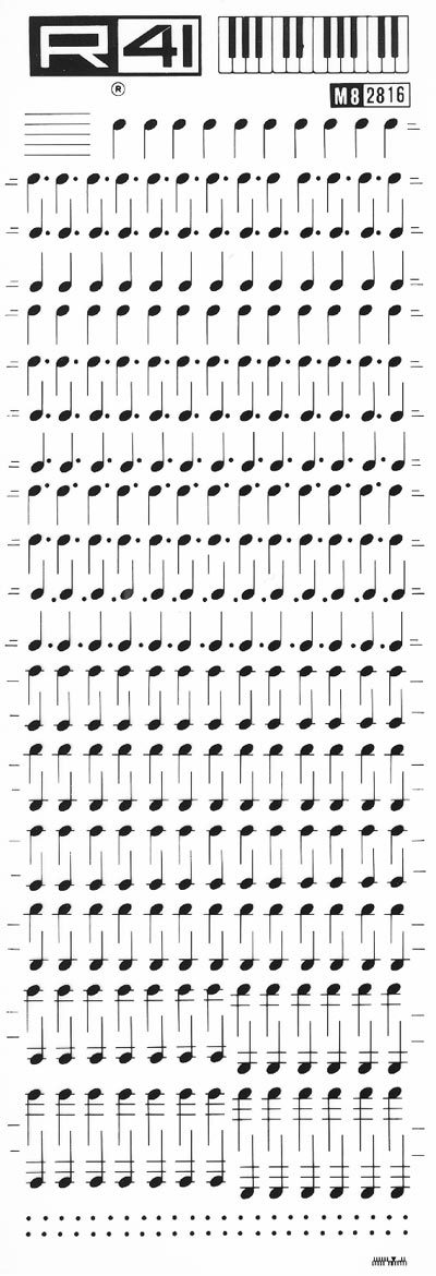 trasferibilir41 Musica per rigo 8, NERO. Trasferelli-Trasferibili R41 in fogli 9x25cm .