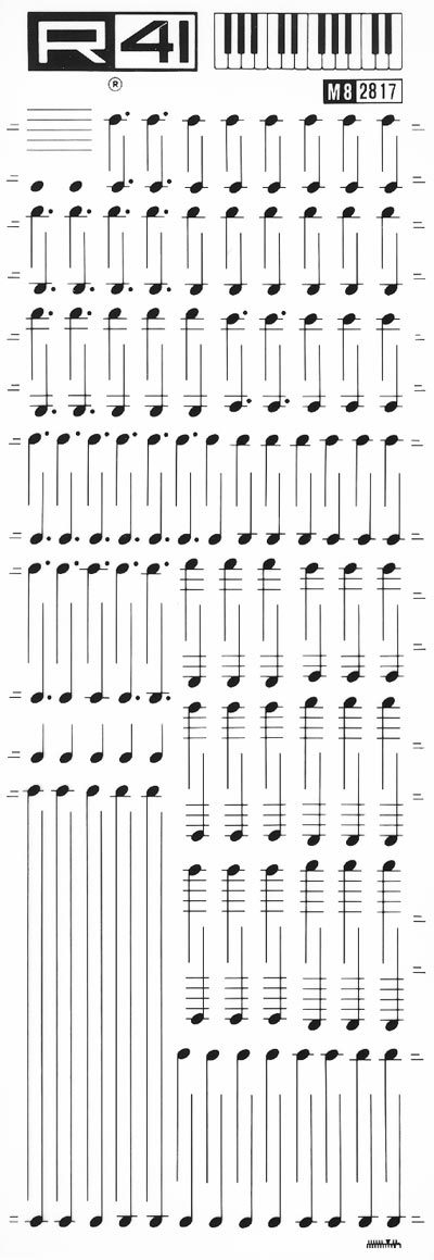 trasferibilir41 Musica per rigo 8, NERO. Trasferelli-Trasferibili R41 in fogli 9x25cm .