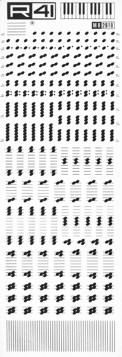 trasferibilir41 Musica per rigo 8, NERO. Trasferelli-Trasferibili R41 in fogli 9x25cm .