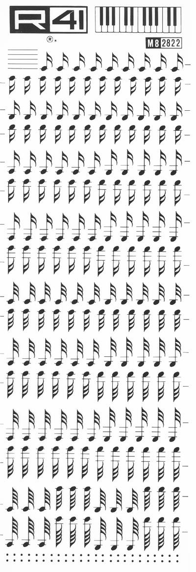 trasferibilir41 Musica per rigo 8, NERO. Trasferelli-Trasferibili R41 in fogli 9x25cm .