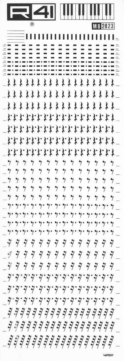 trasferibilir41 Musica per rigo 8, NERO. Trasferelli-Trasferibili R41 in fogli 9x25cm .