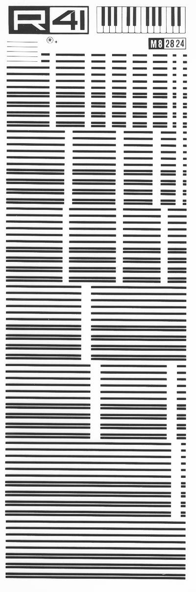 trasferibilir41 Musica per rigo 8, NERO. Trasferelli-Trasferibili R41 in fogli 9x25cm .