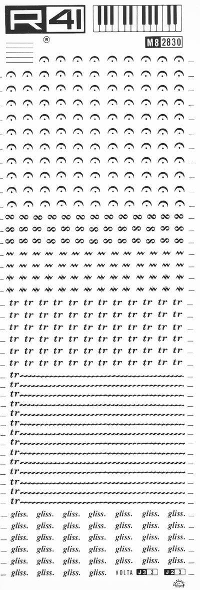 trasferibilir41 Musica per rigo 8, NERO. Trasferelli-Trasferibili R41 in fogli 9x25cm .