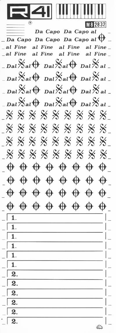 trasferibilir41 Musica per rigo 8, NERO. Trasferelli-Trasferibili R41 in fogli 9x25cm .