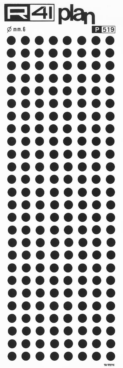 trasferibilir41 Punti, mm. 6, NERO. Trasferelli-Trasferibili R41 in fogli 9x25cm. p. 1405 .